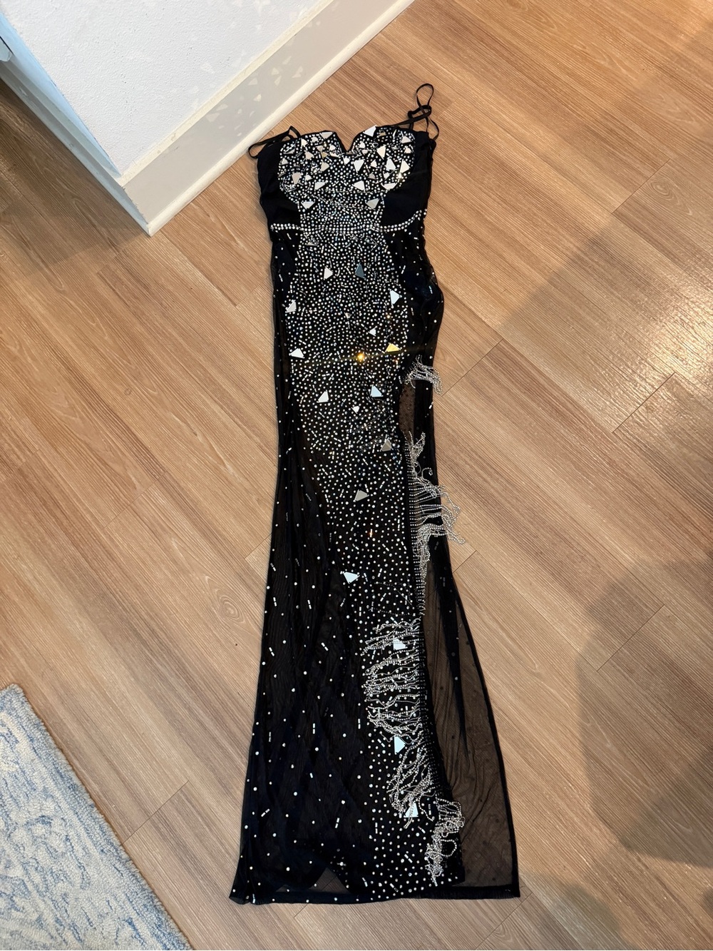 Black Rhinestone Embellished Maxi Gown
